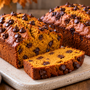 Fully baked pumpkin bread loaves with chocolate chips only